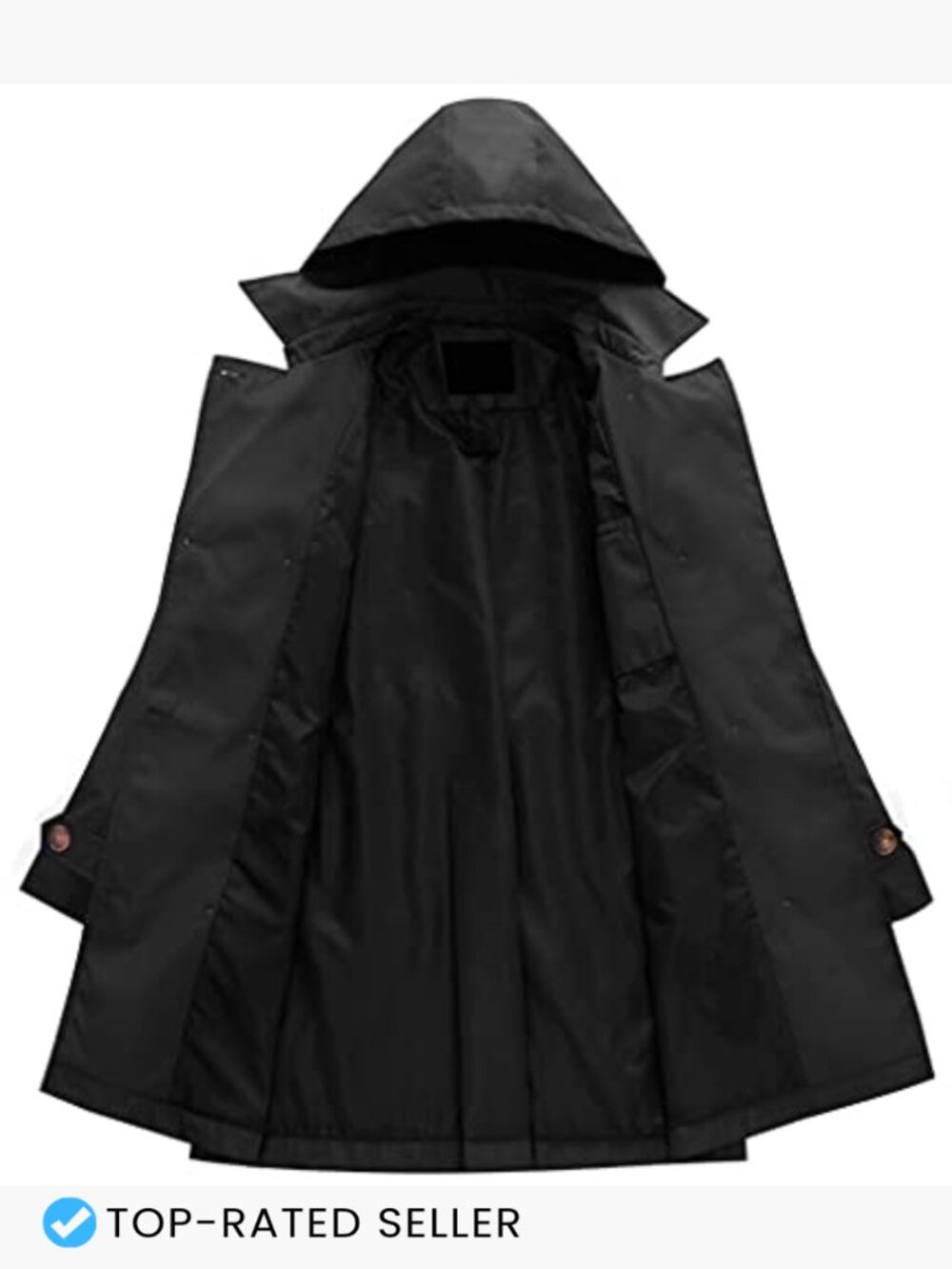 Women's Double Breasted Trench Coat Mid-Length Belted Overcoat with Hood - Picture 3 of 7